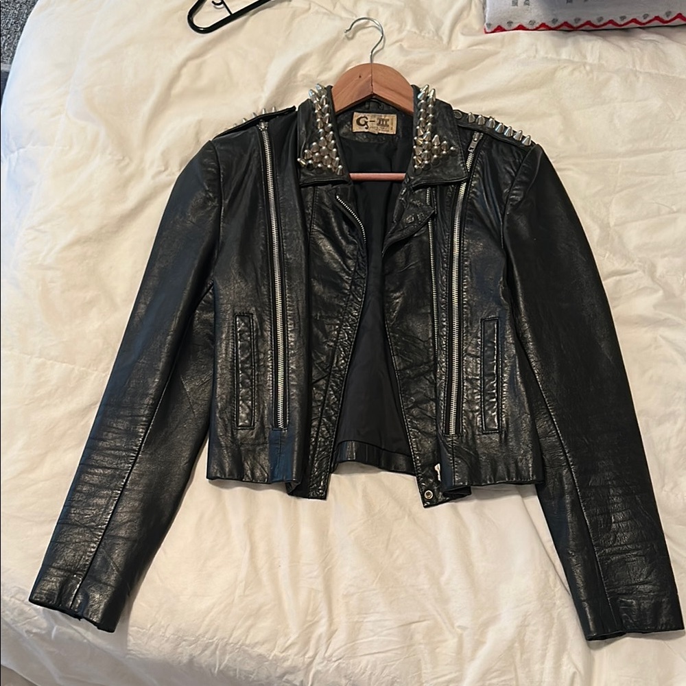 Black Leather Jacket with Spikes